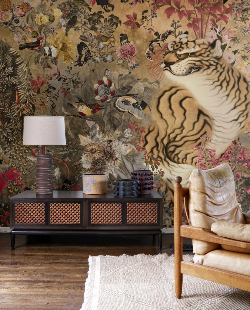 Tiger Mural Wallpaper | Watercolor Stars and Clouds Design main image 0